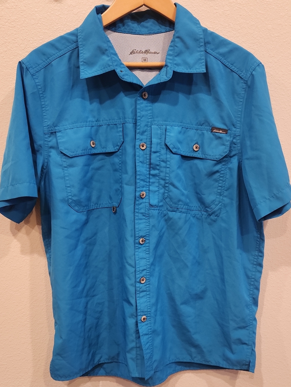 Eddie Bauer Men's Vented Fishing Shirt Sz M Teal Blue Zip Pocket